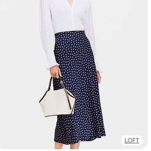LOFT Navy and White Patterned Midi Skirt